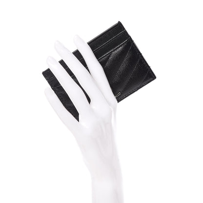Saint Laurent Grain De Poudre Matelasse Chevron Monogram Credit Card Case Black 2 of 8
