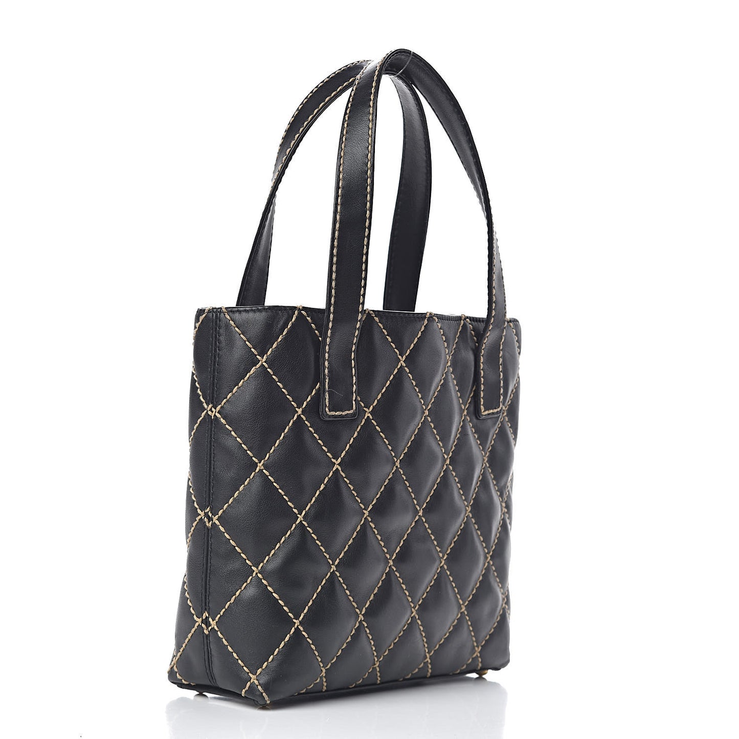 Calfskin Contrast Stitch Surpique Tote Black