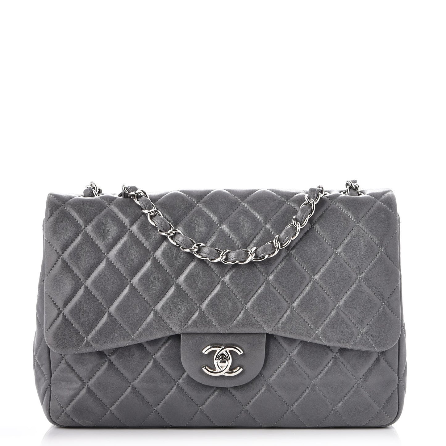 Lambskin Quilted Jumbo Single Flap Grey