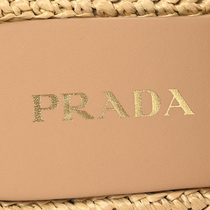 Prada Raffia Metal Triangle Logo Woven Flatform 35mm Slide Sandals 37 Naturale 8 of 10