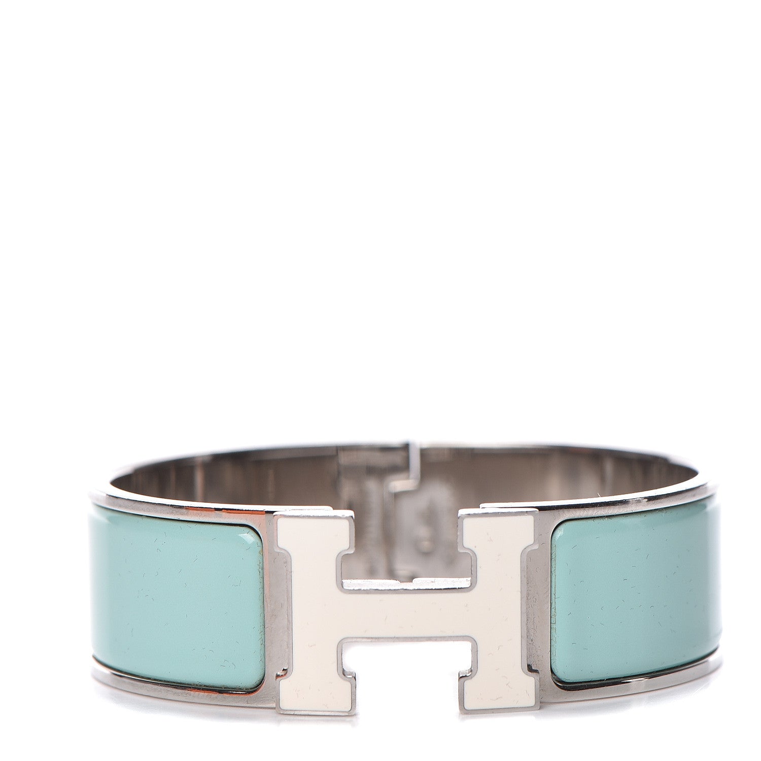 Hermes Enamel Wide Clic Clac H Bracelet GM Lagon White 1 of 5