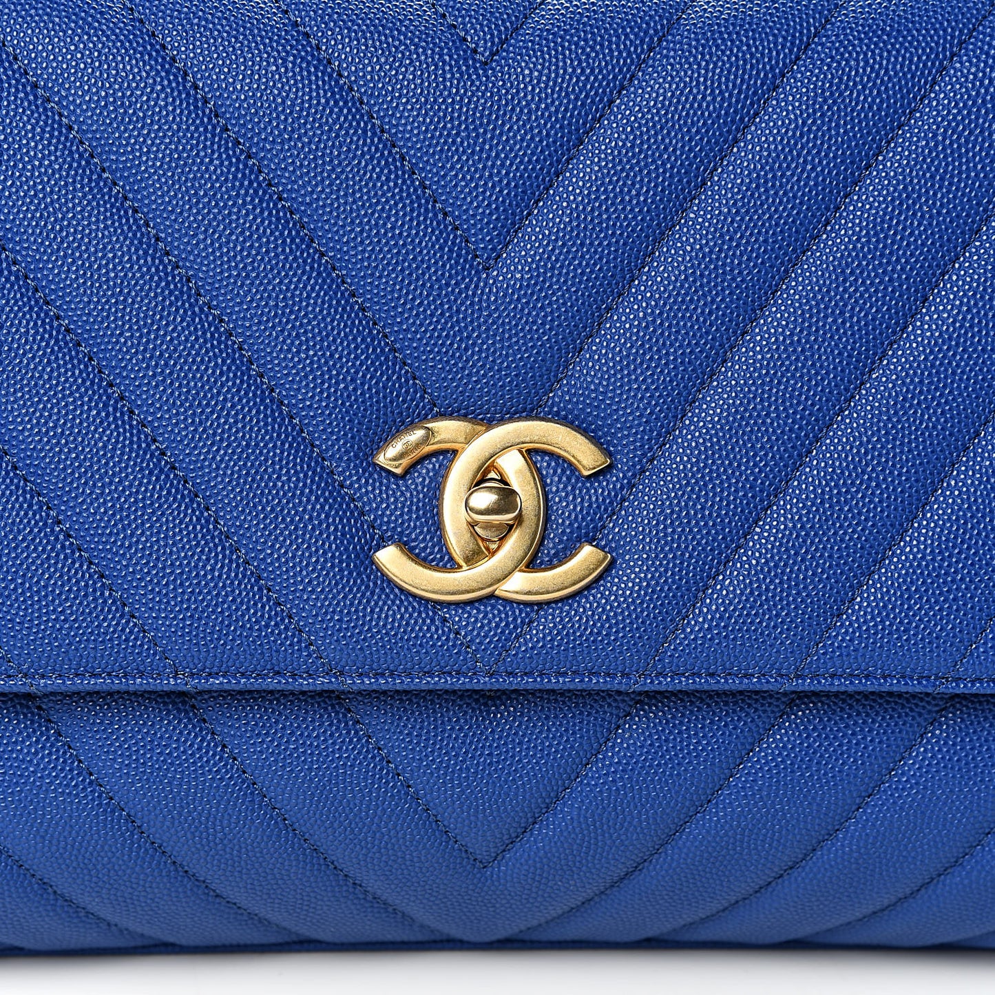 Caviar Chevron Quilted Small Coco Handle Flap Blue