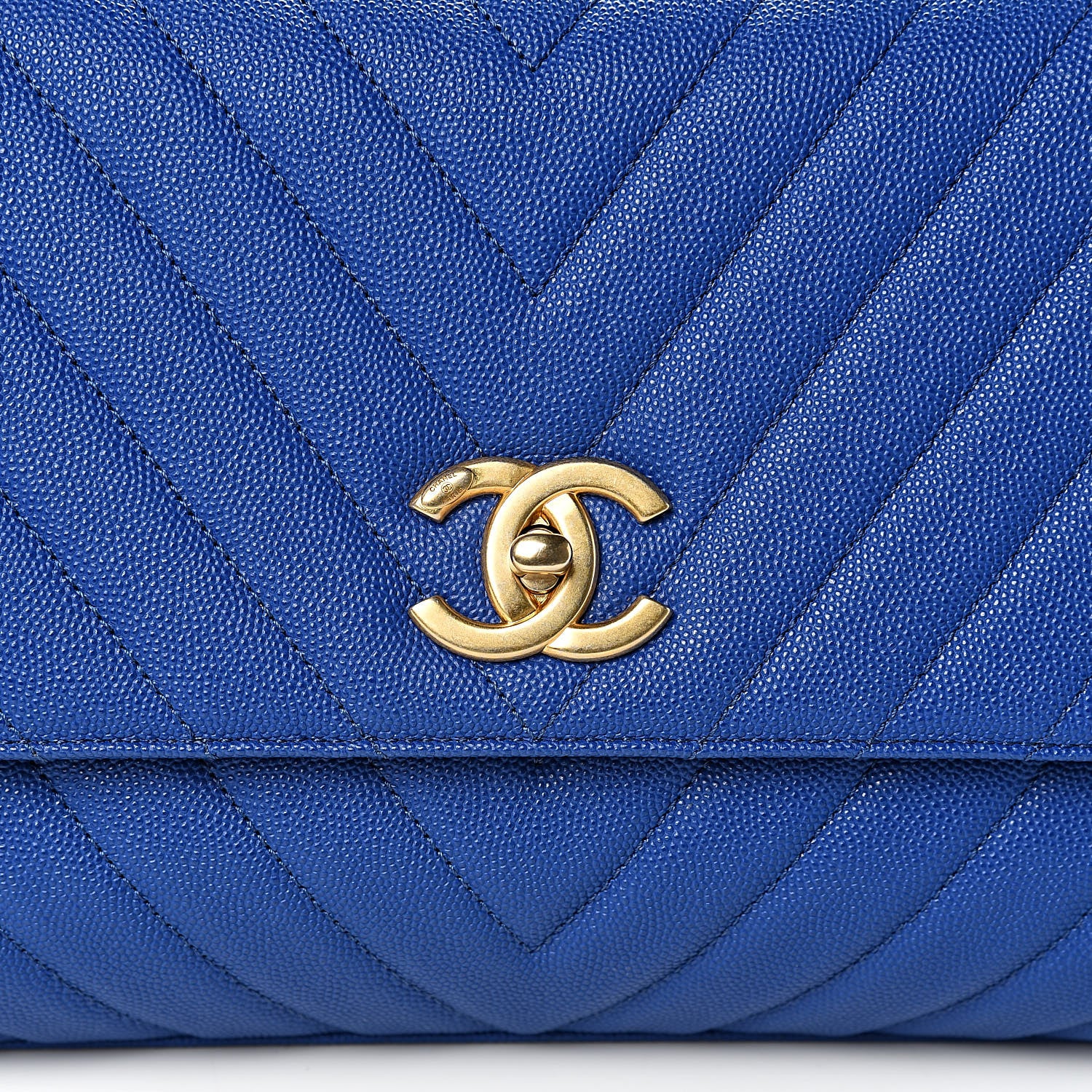 Chanel Caviar Chevron Quilted Small Coco Handle Flap Blue 8 of 11
