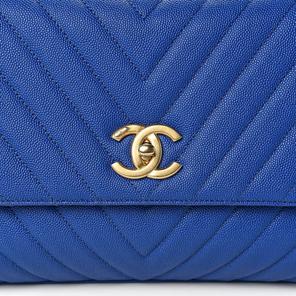 Chanel Caviar Chevron Quilted Small Coco Handle Flap Blue 8 of 11