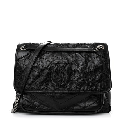 Saint Laurent Crinkled Calfskin Matelasse Monogram Large Niki Chain Satchel Black 1 of 14