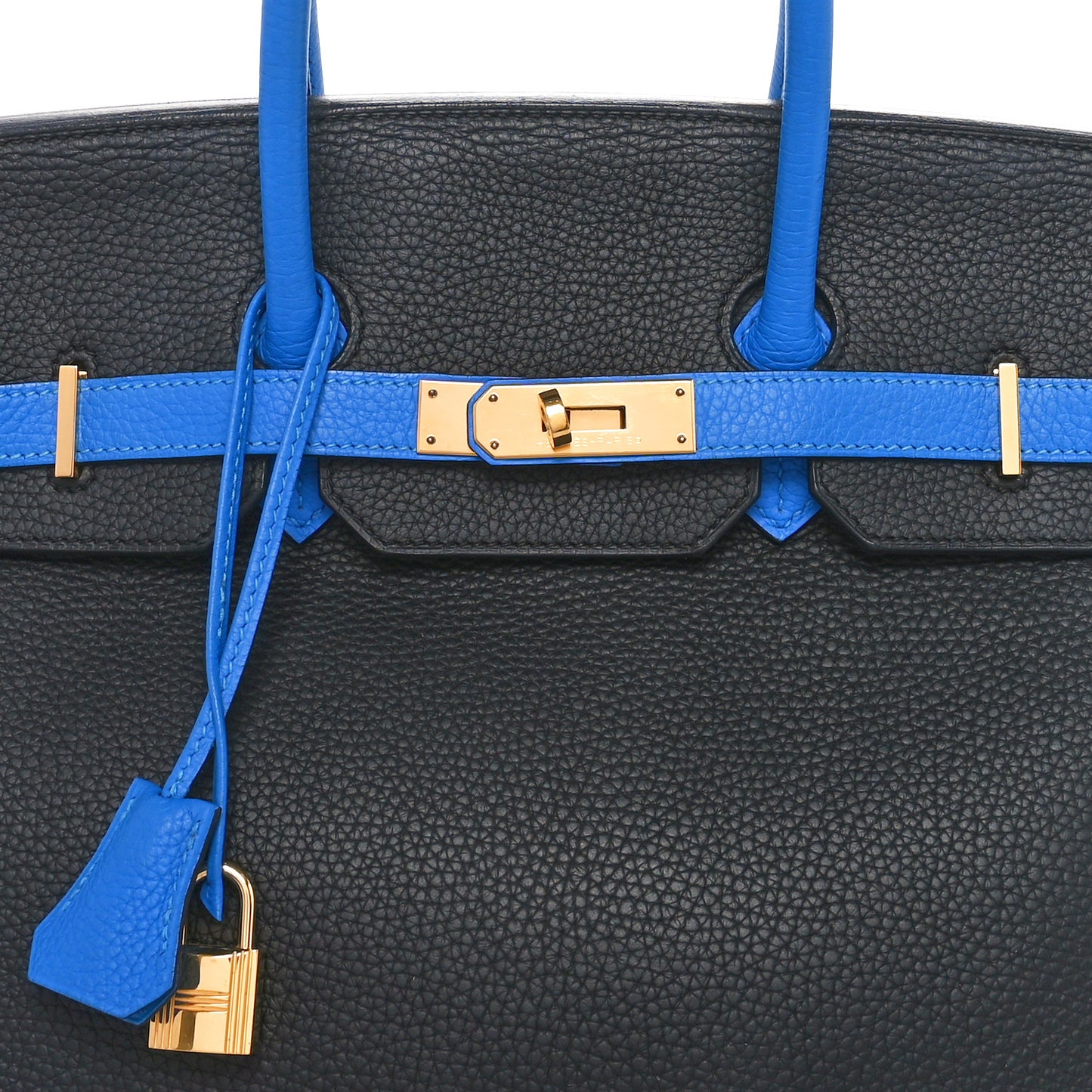 Taurillon Clemence Bi-Color Horseshoe Birkin 35 Black Bleu Hydra