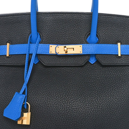 Hermes Taurillon Clemence Bi-Color Horseshoe Birkin 35 Black Bleu Hydra 8 of 10