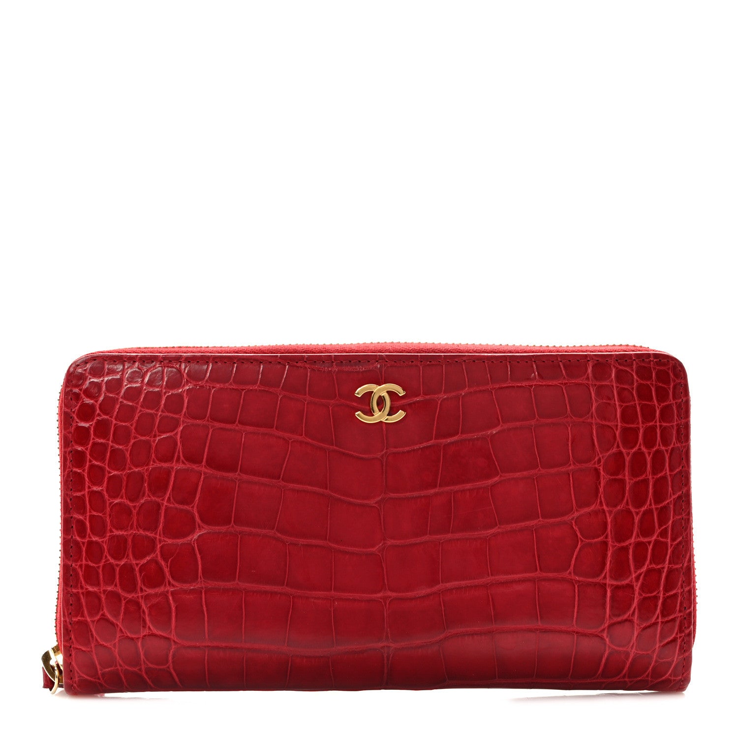 Chanel Alligator Large Gusset Zip Around Wallet Red 1 of 8