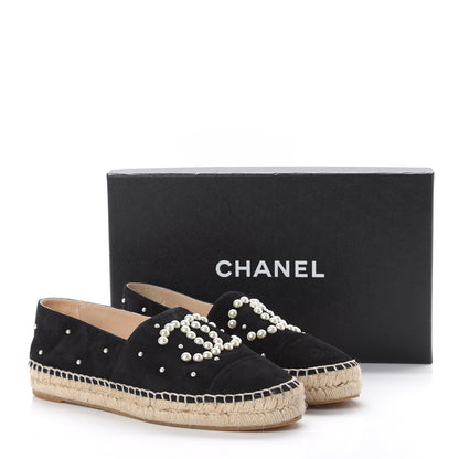 Chanel Suede Pearl CC Espadrilles 38 Black 9 of 11