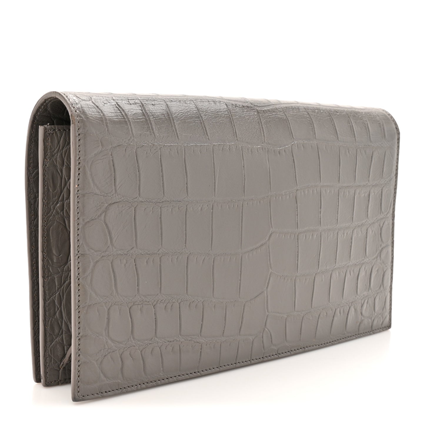 Croc Embossed Calfskin Classic Kate Monogram Clutch Fog