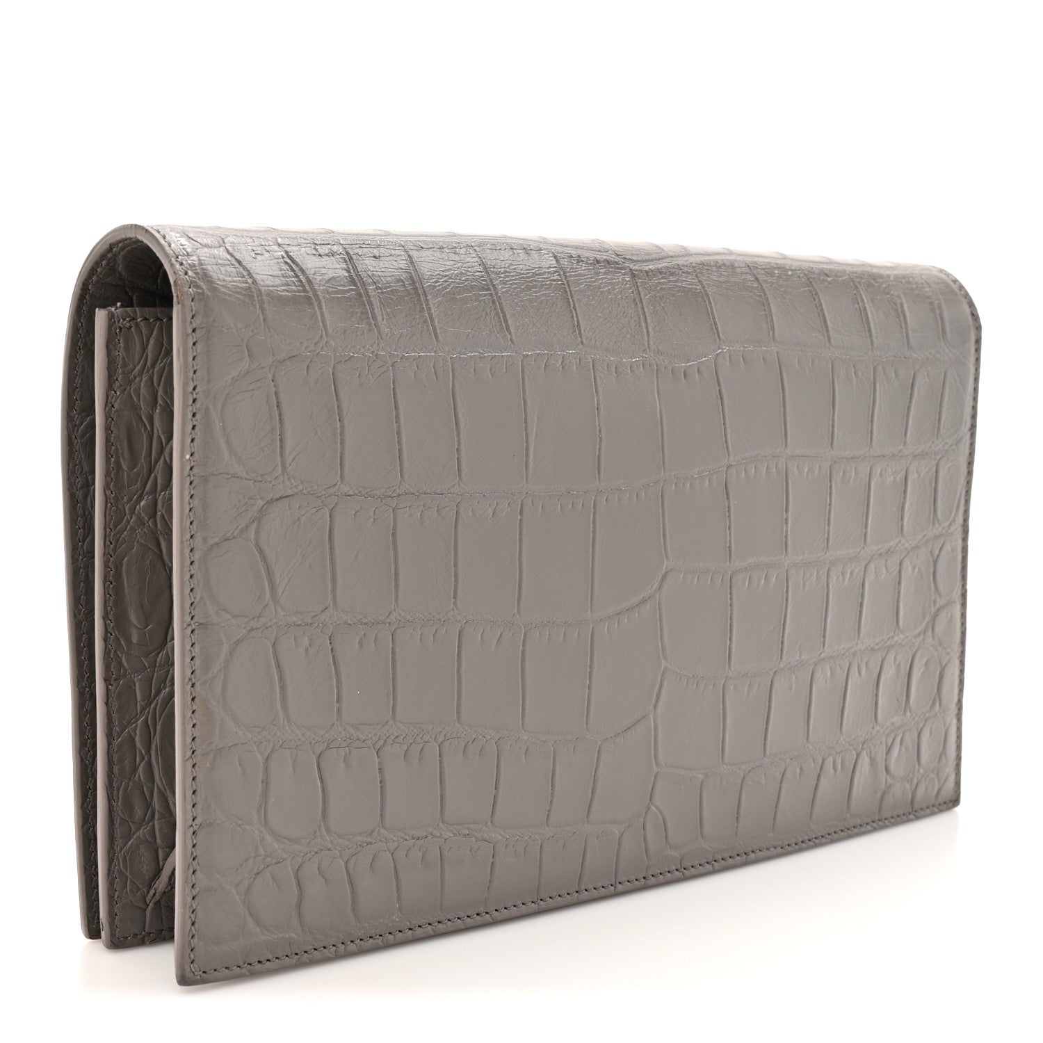 Saint Laurent Croc Embossed Calfskin Classic Kate Monogram Clutch Fog 3 of 10