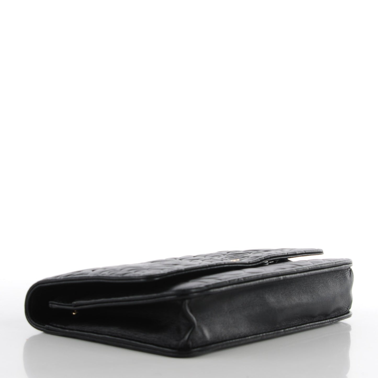 Lambskin Camellia Embossed Wallet on Chain WOC Black