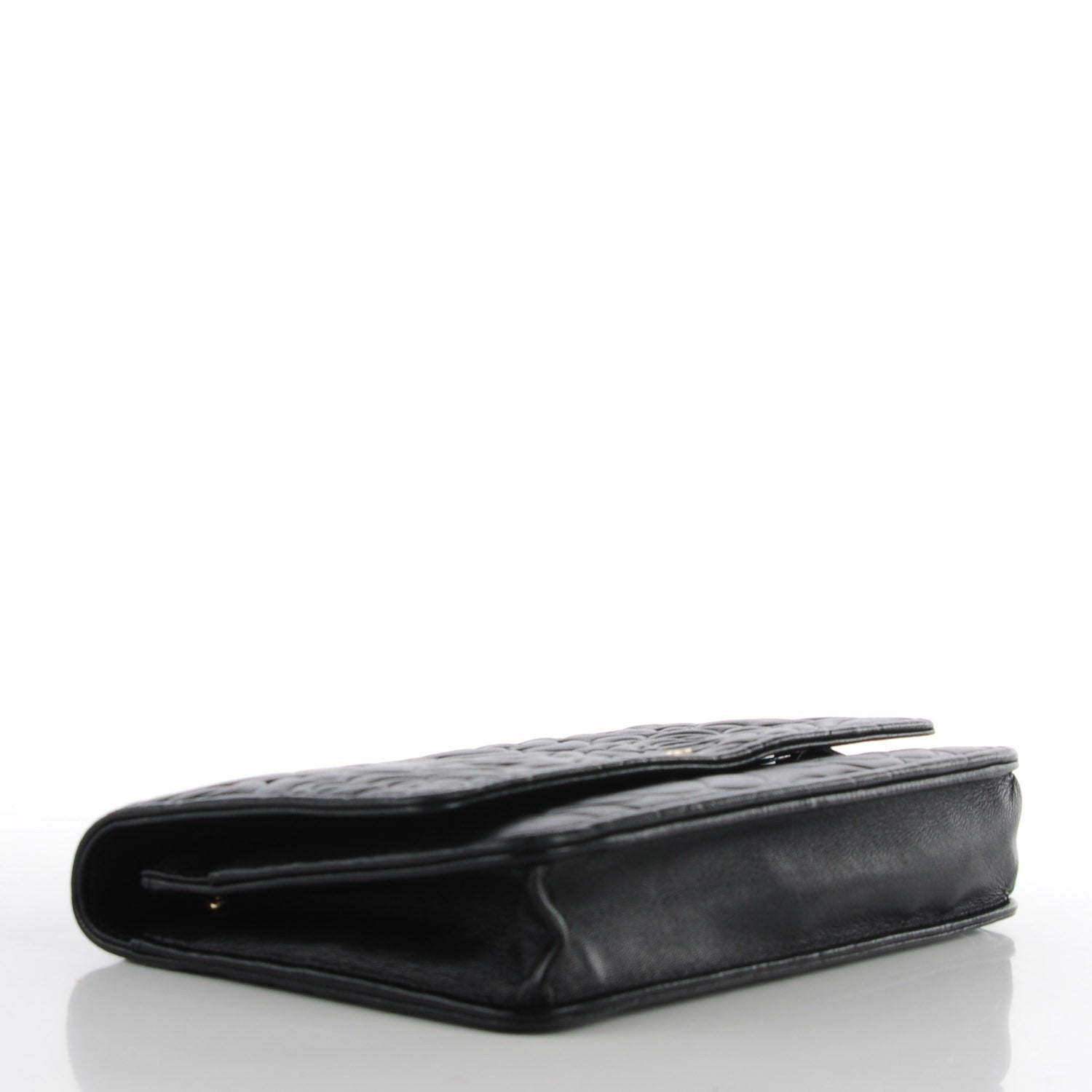 Chanel Lambskin Camellia Embossed Wallet on Chain WOC Black 4 of 8