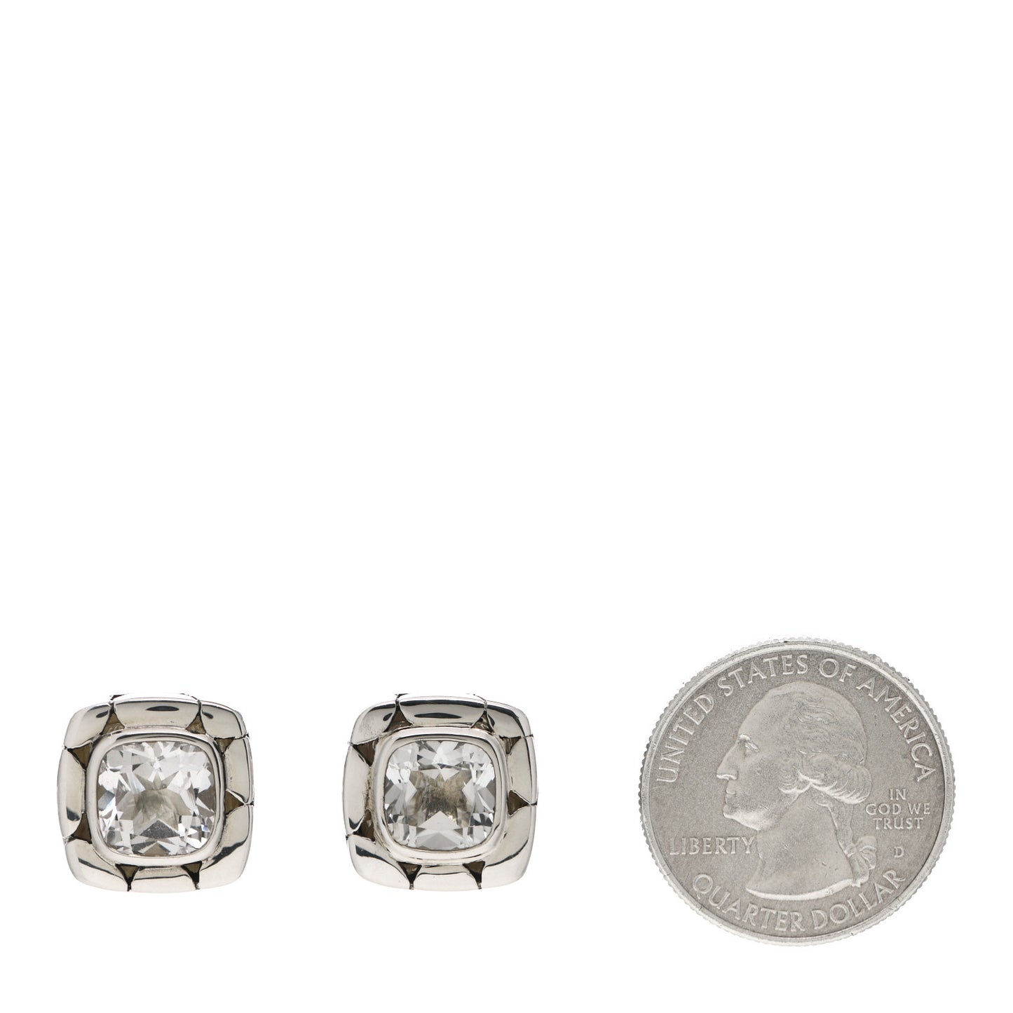 Sterling Silver White Topaz Batu Kali Square Earrings
