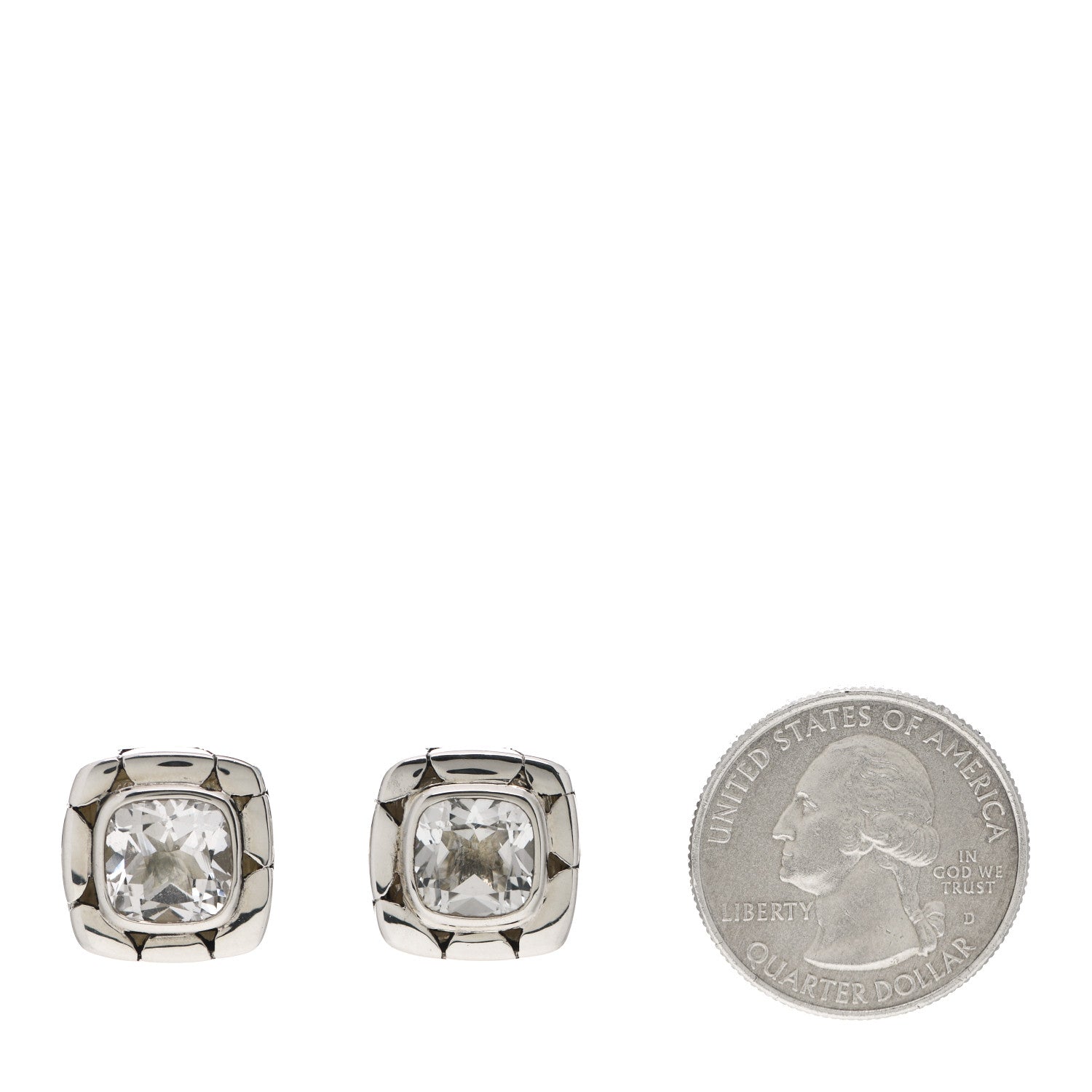 John Hardy Sterling Silver White Topaz Batu Kali Square Earrings 2 of 4