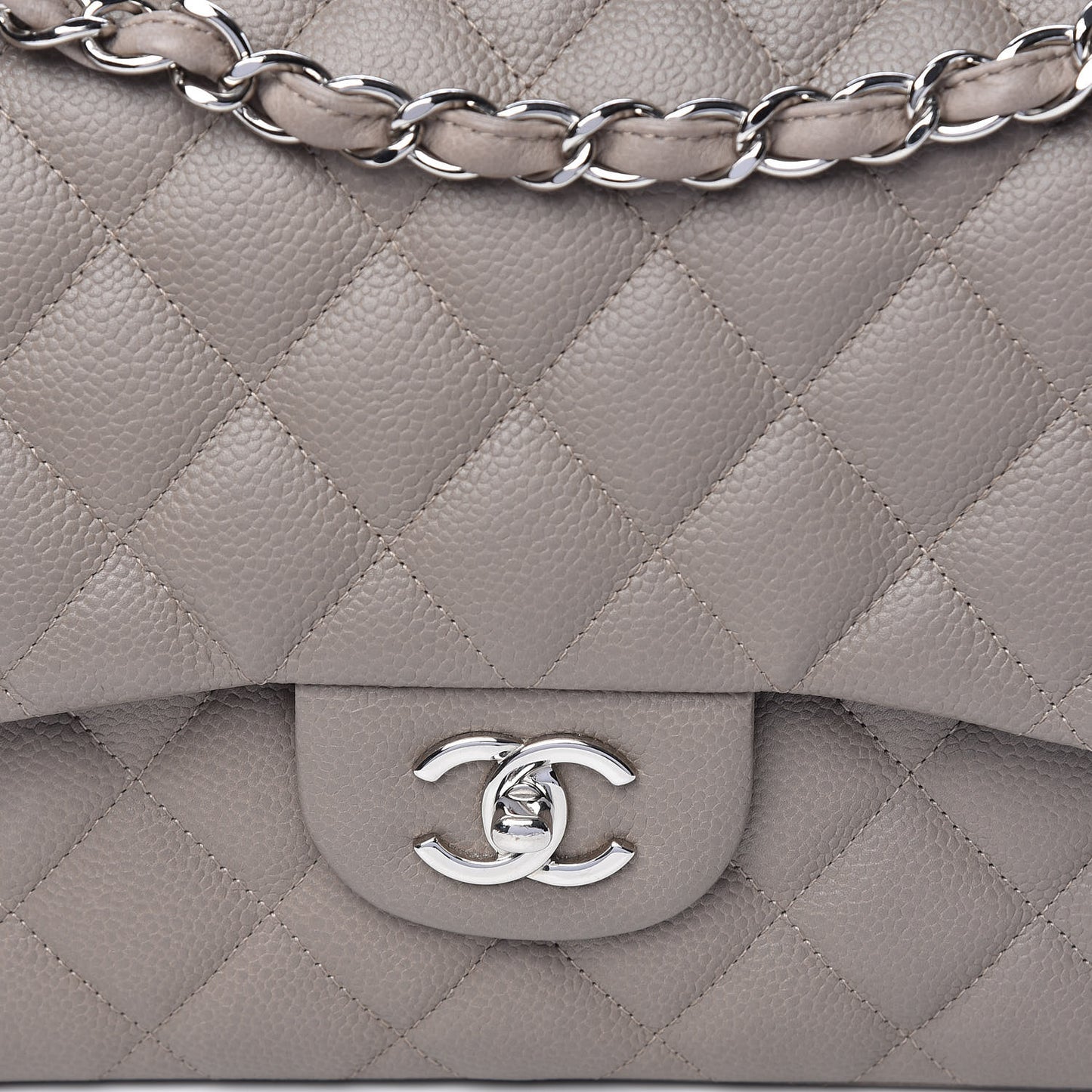 Caviar Quilted Jumbo Double Flap Light Grey