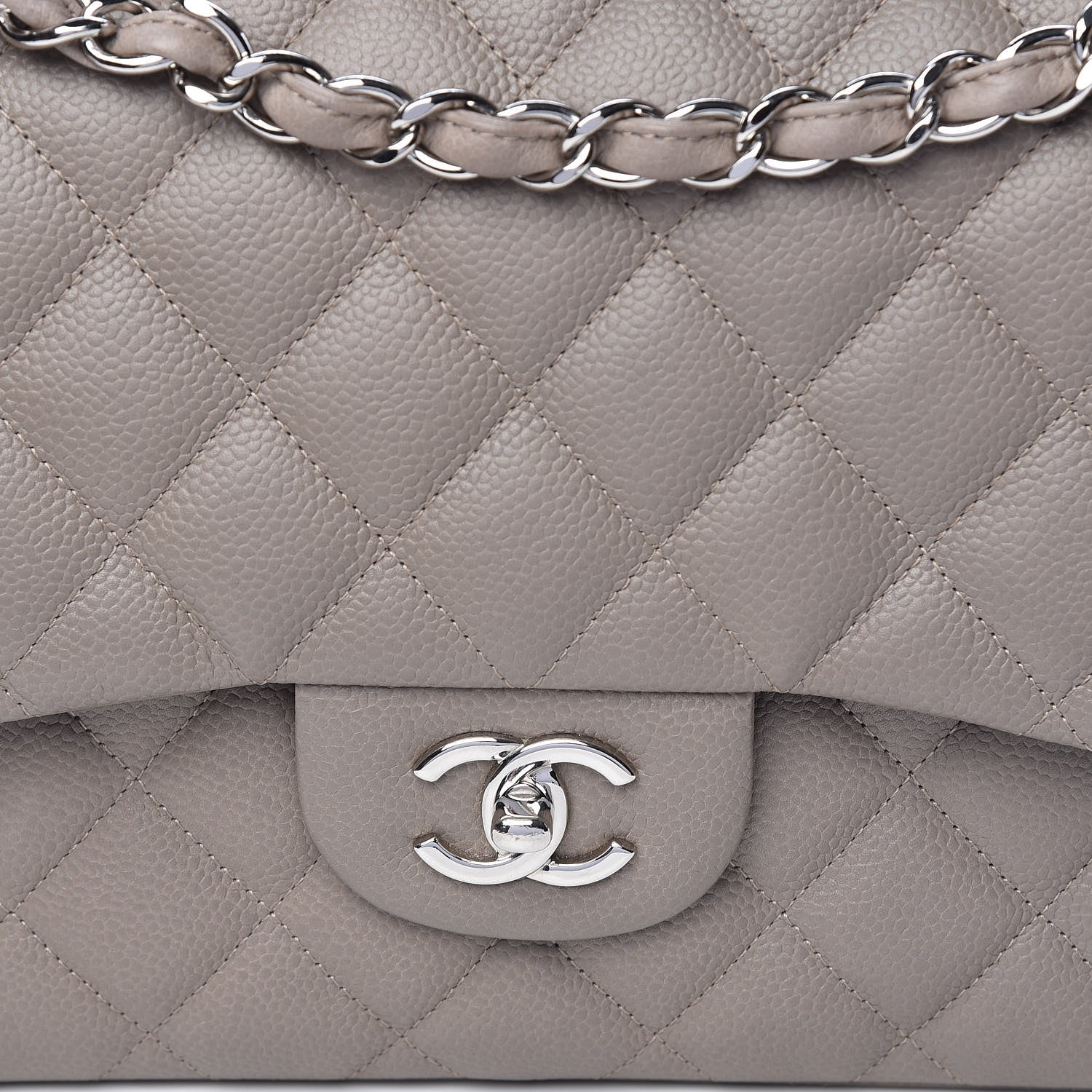 Chanel Caviar Quilted Jumbo Double Flap Light Grey 10 of 13