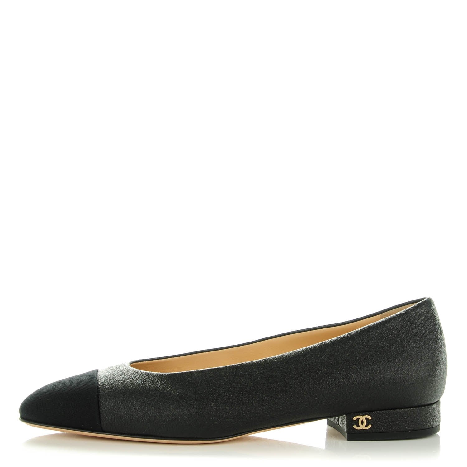 Chanel Metallic Lambskin Cap Toe Ballerina Flats 36 Black 1 of 8
