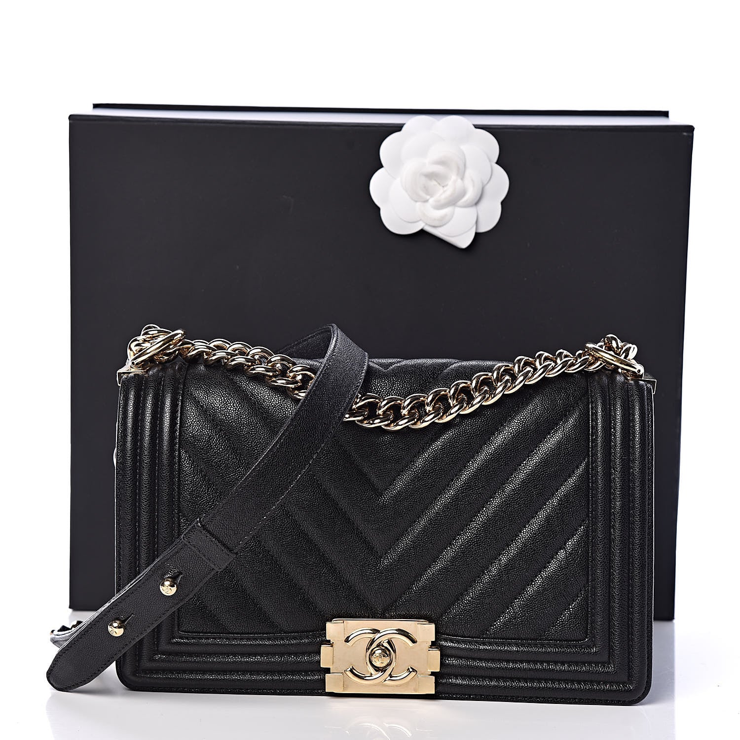 Chanel Caviar Chevron Quilted Medium Boy Flap Black 11 of 11