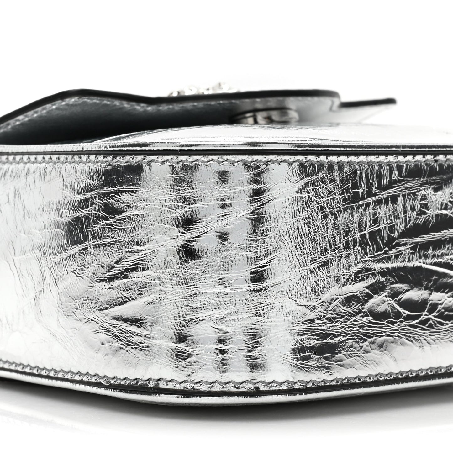 Metallic Crackled Lambskin Mini La Medusa Silver