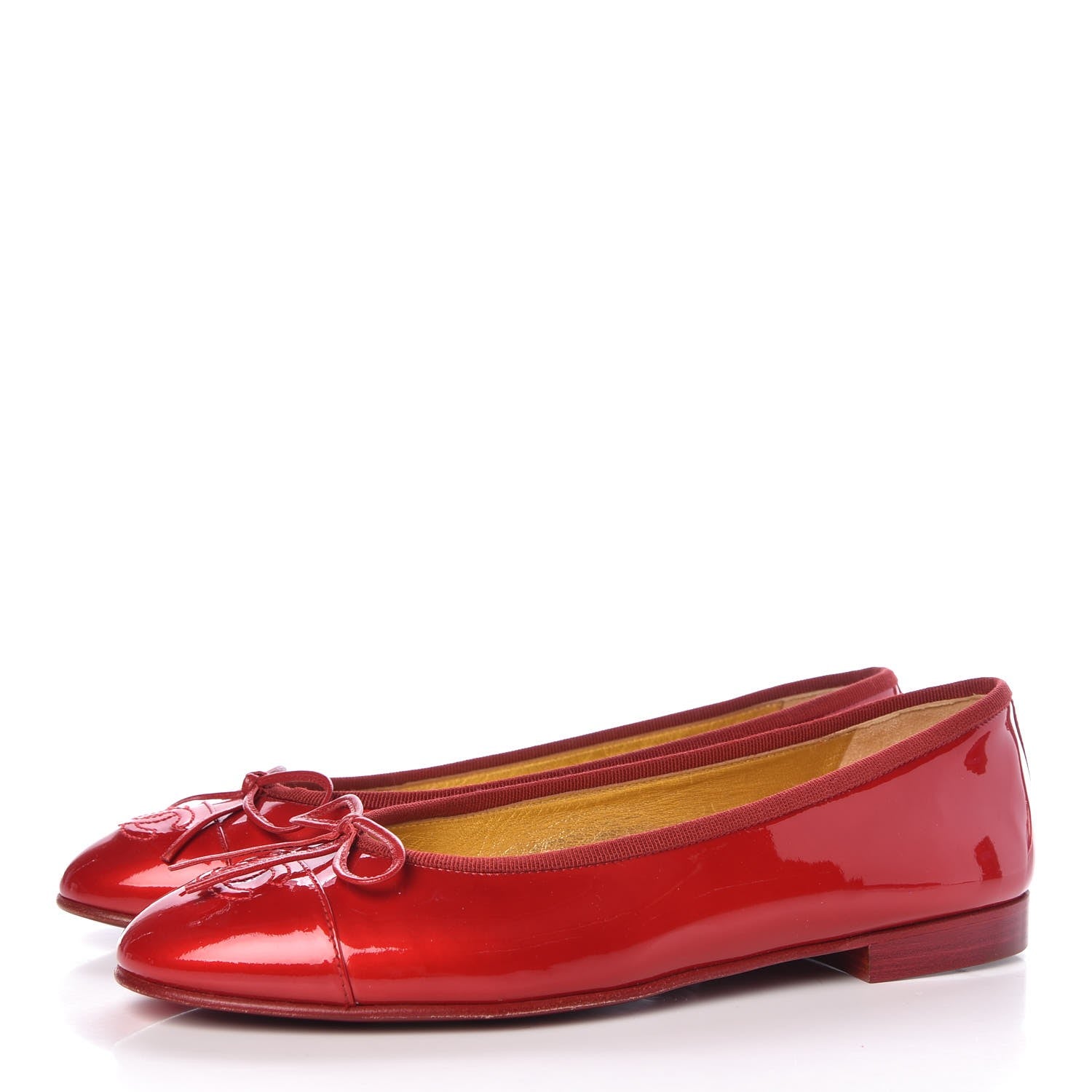Chanel Patent Calfskin CC Cap Toe Ballerina Flats 38.5 Red 3 of 9