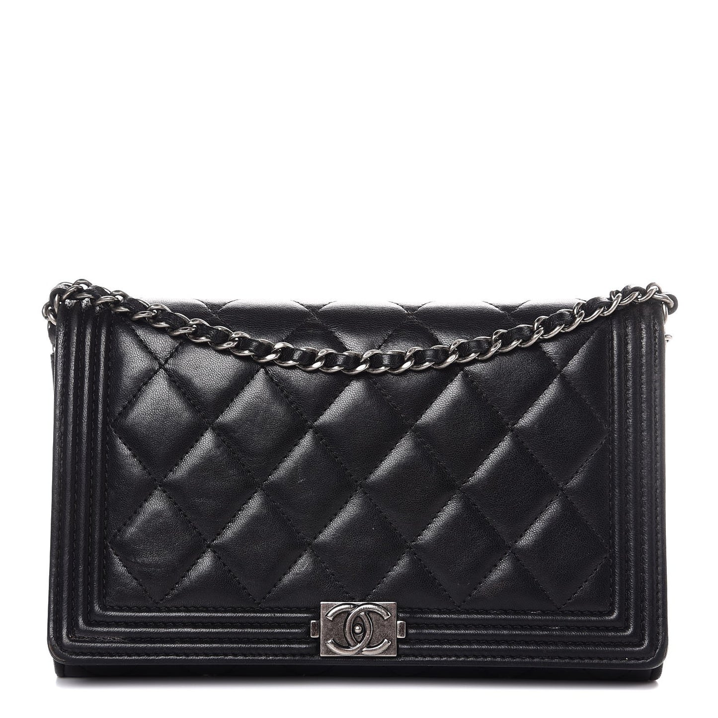 Lambskin Quilted Boy Wallet On Removable Chain WOC Black