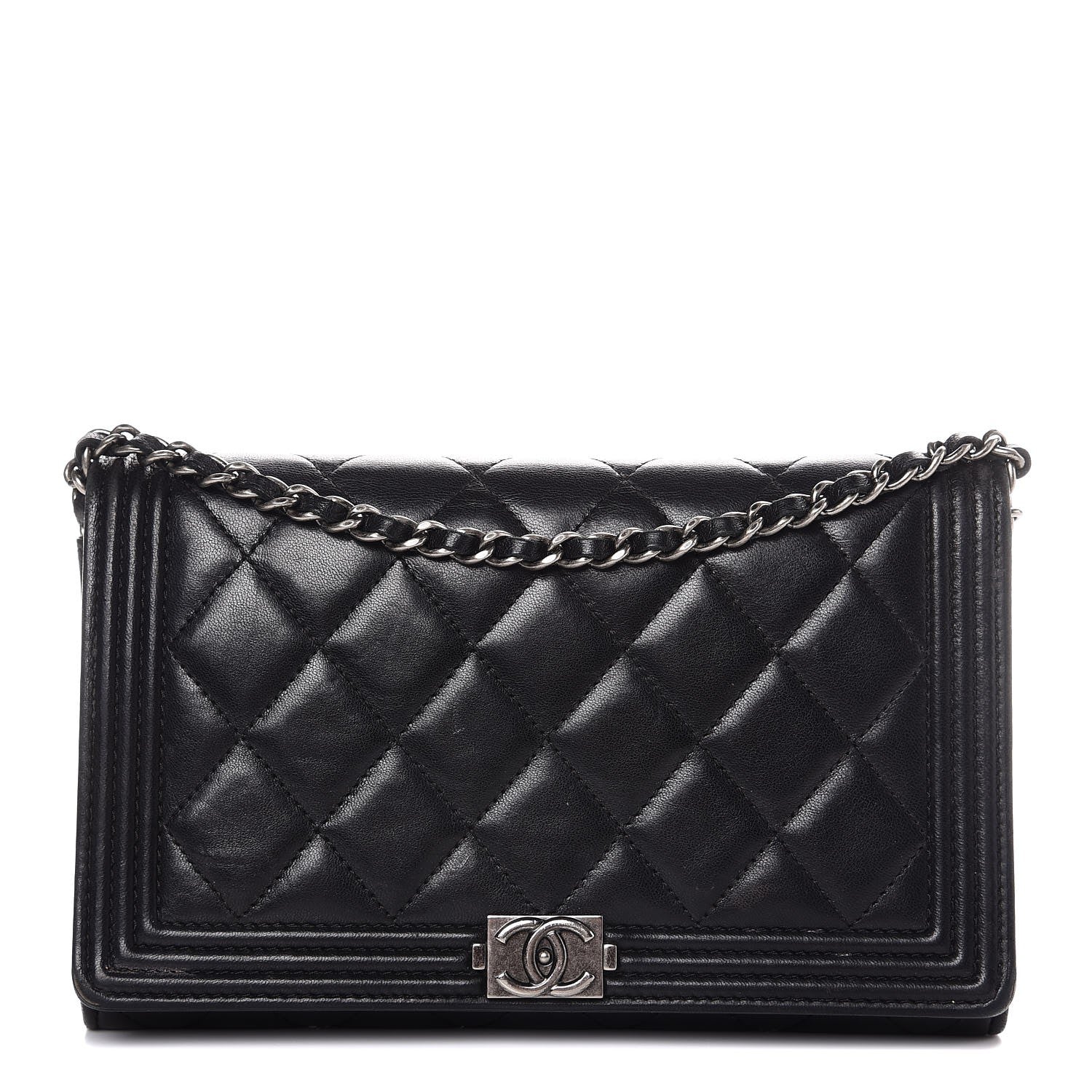 Chanel Lambskin Quilted Boy Wallet On Removable Chain WOC Black 1 of 9