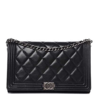Chanel Lambskin Quilted Boy Wallet On Removable Chain WOC Black 1 of 9
