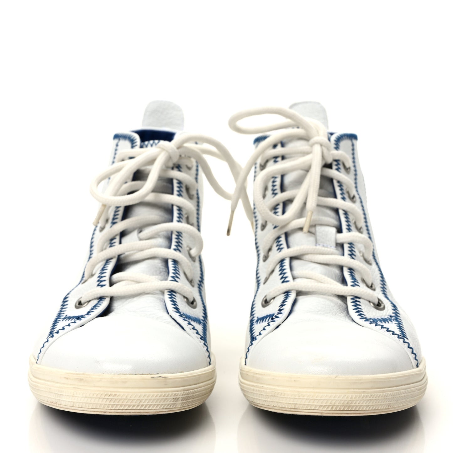 Calfskin High Top Sneakers 38 White Blue