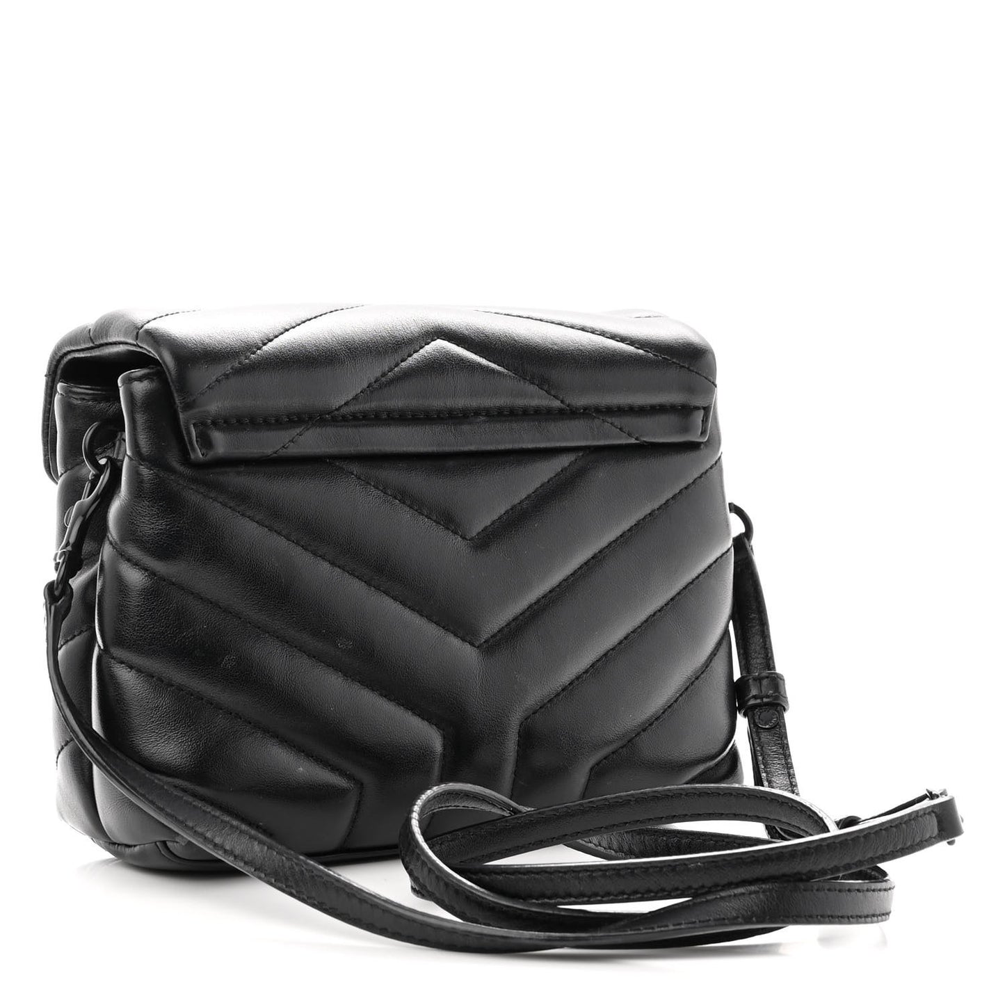 Calfskin Y Quilted Monogram Monochrome Toy Loulou Crossbody Bag Black