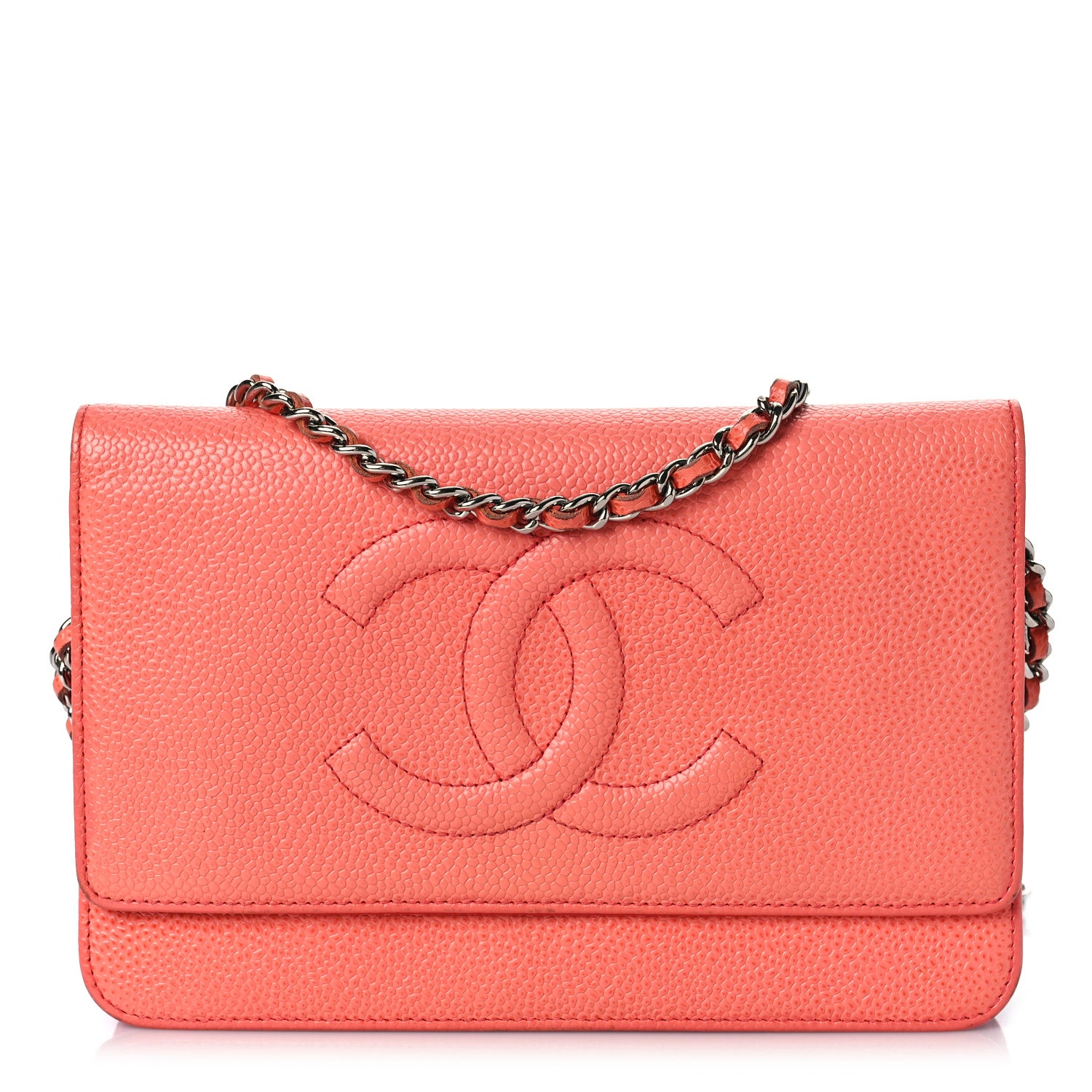Chanel Caviar Timeless CC Wallet On Chain WOC Coral 1 of 12