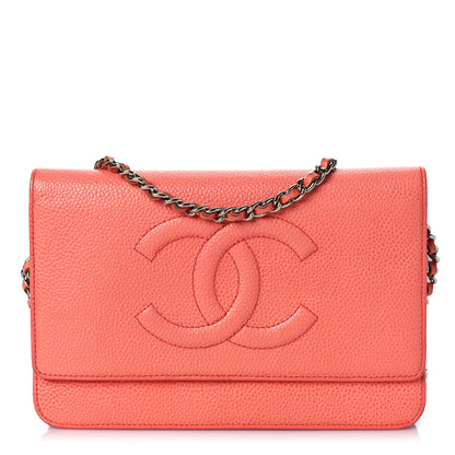 Chanel Caviar Timeless CC Wallet On Chain WOC Coral 1 of 12