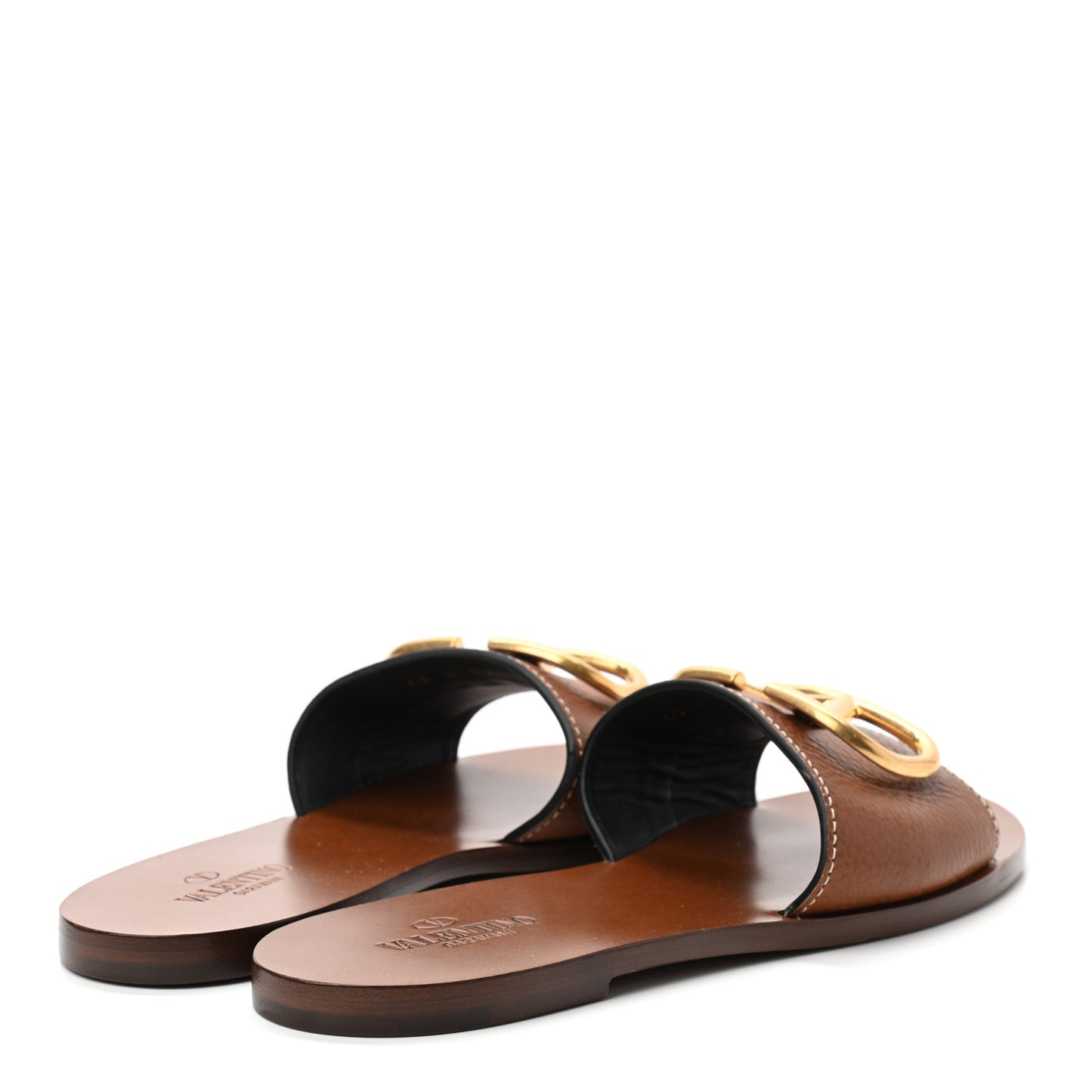 Grainy Cowhide Vlogo Flat Slide Sandals 38.5 Cuoio