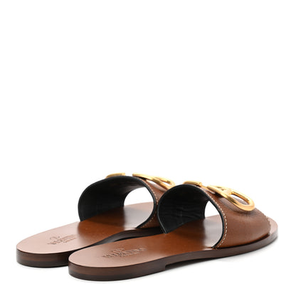 Valentino Garavani Grainy Cowhide Vlogo Flat Slide Sandals 38.5 Cuoio 4 of 9