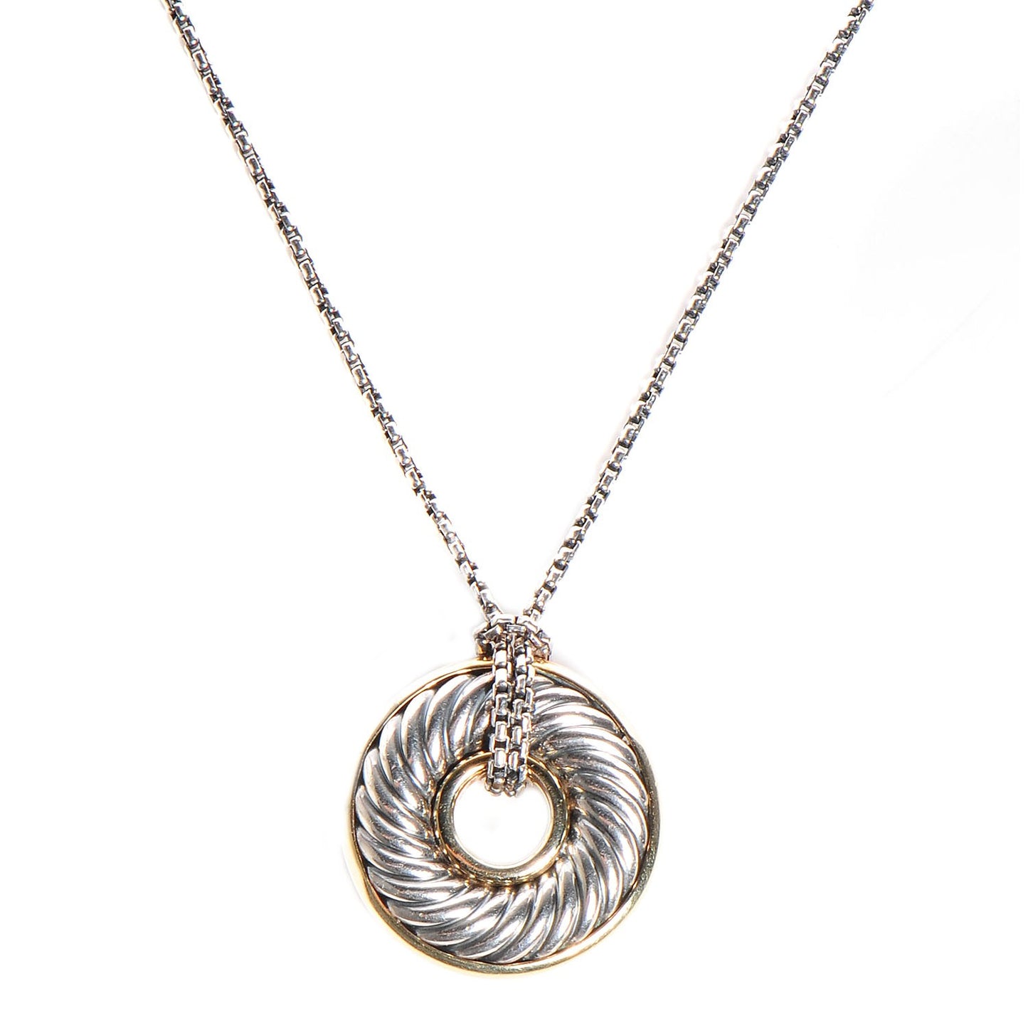 Sterling Silver 18k Yellow Gold Petite Cable Disk Necklace 19mm
