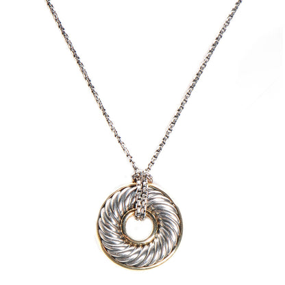 David Yurman Sterling Silver 18k Yellow Gold Petite Cable Disk Necklace 19mm 1 of 4