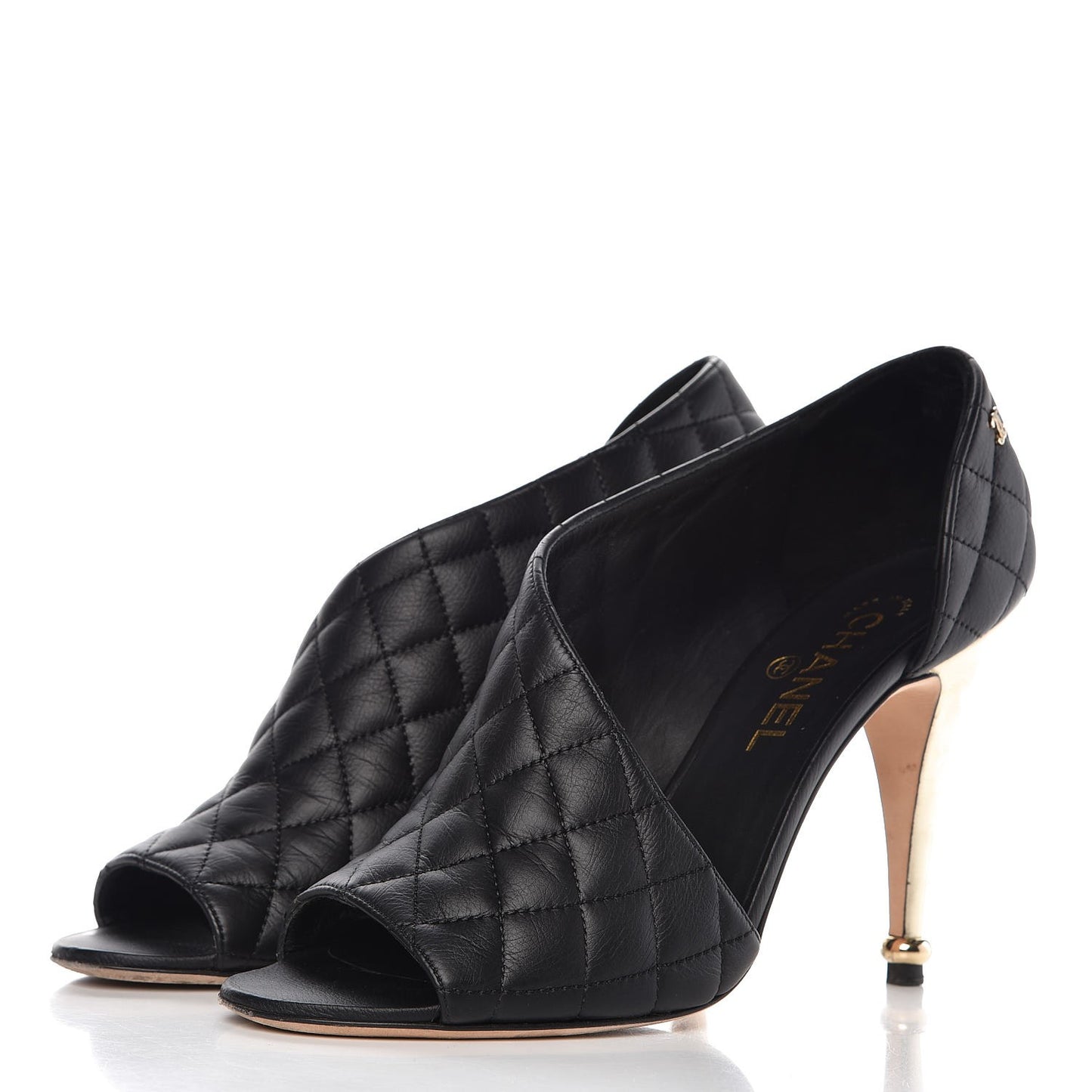 Calfskin Quilted Peep Toe Pumps 39.5 Black