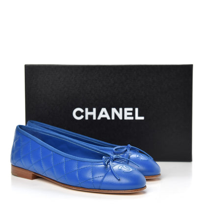 Chanel Caviar Quilted CC Cap Toe Ballerina Flats 36.5 Bright Blue 9 of 9