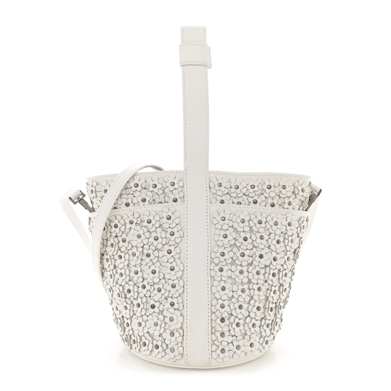 Alaia Lizard Embossed Calfskin Flower Applique Bucket Bag White 1 of 17