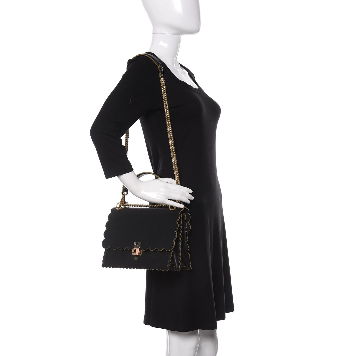 Vitello Liberty Scalloped Studded Kan I Shoulder Bag Black