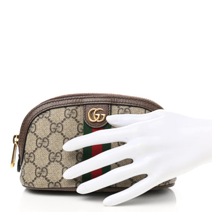 Gucci GG Supreme Monogram Textured Calfskin Web Medium Ophidia Cosmetic Case Beige Ebony New Acero 2 of 8