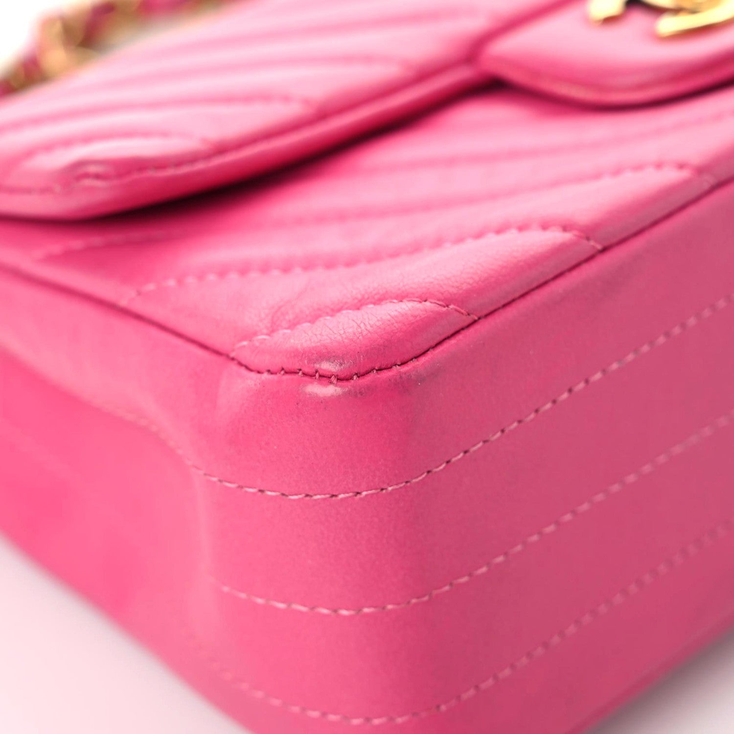Chanel Lambskin Chevron Quilted Mini Rectangular Flap Dark Pink 6 of 19