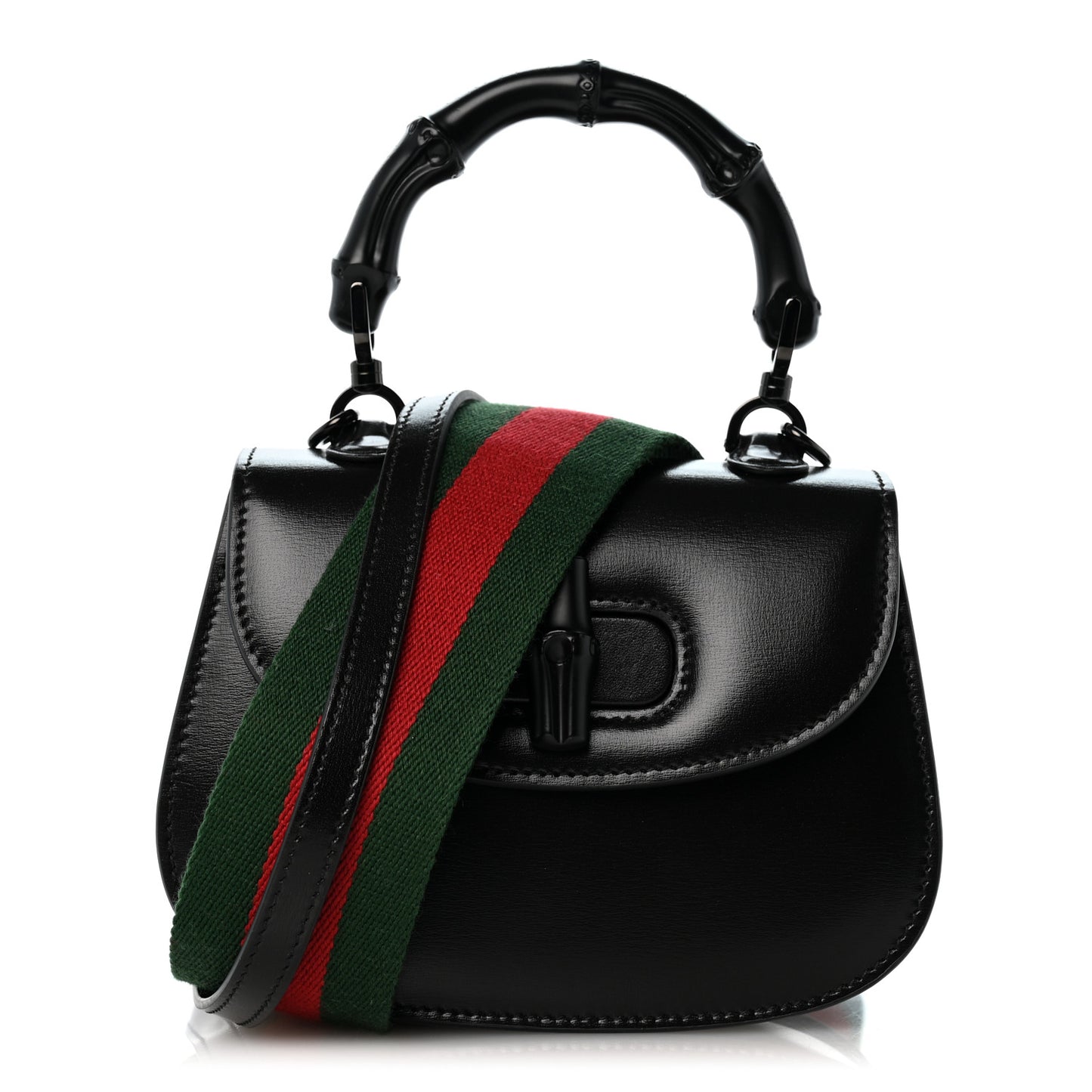 Boarded Dyana Lux Calfskin Web Monochrome Small Bamboo 1947 Top Handle Bag Black