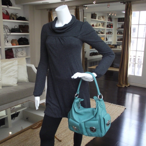 Leather Large Multipocket Hobo Teal