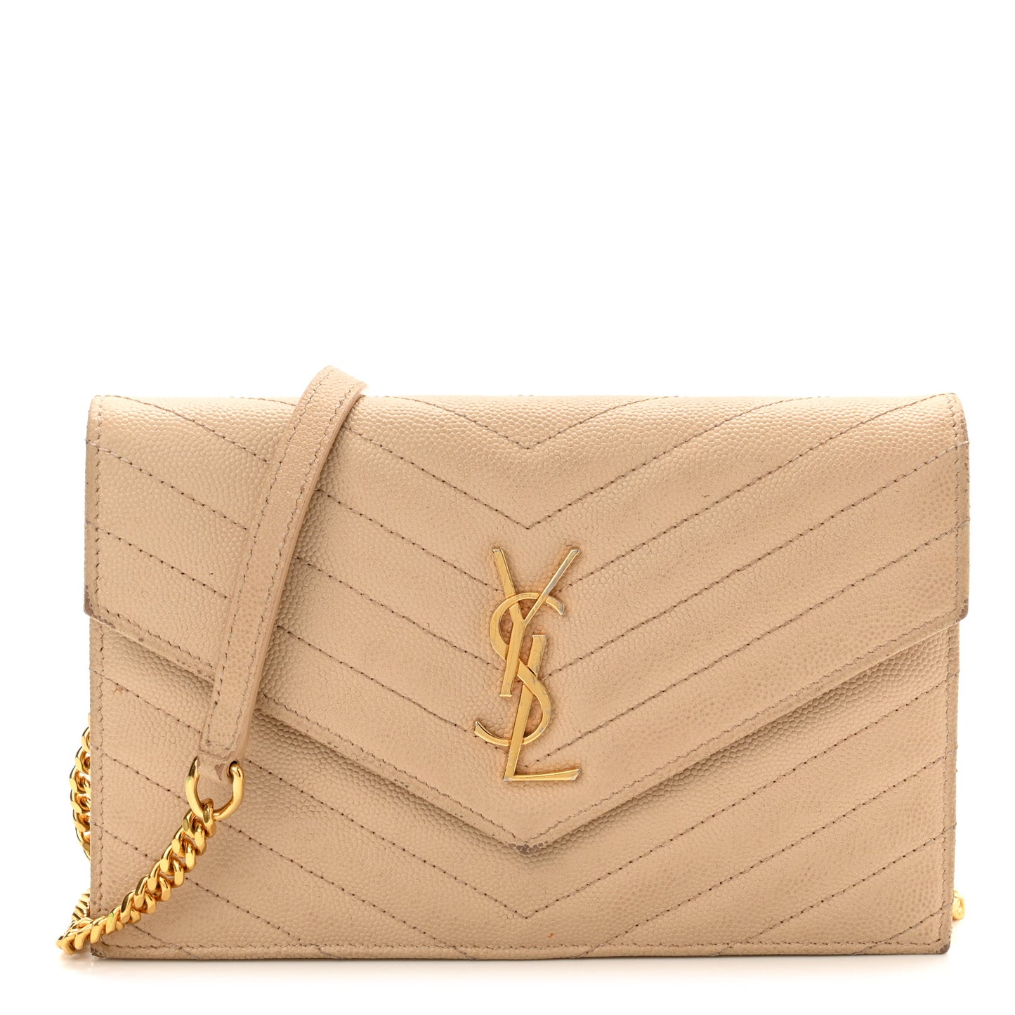 Grain De Poudre Matelasse Chevron Monogram Envelope Chain Wallet Nude Powder