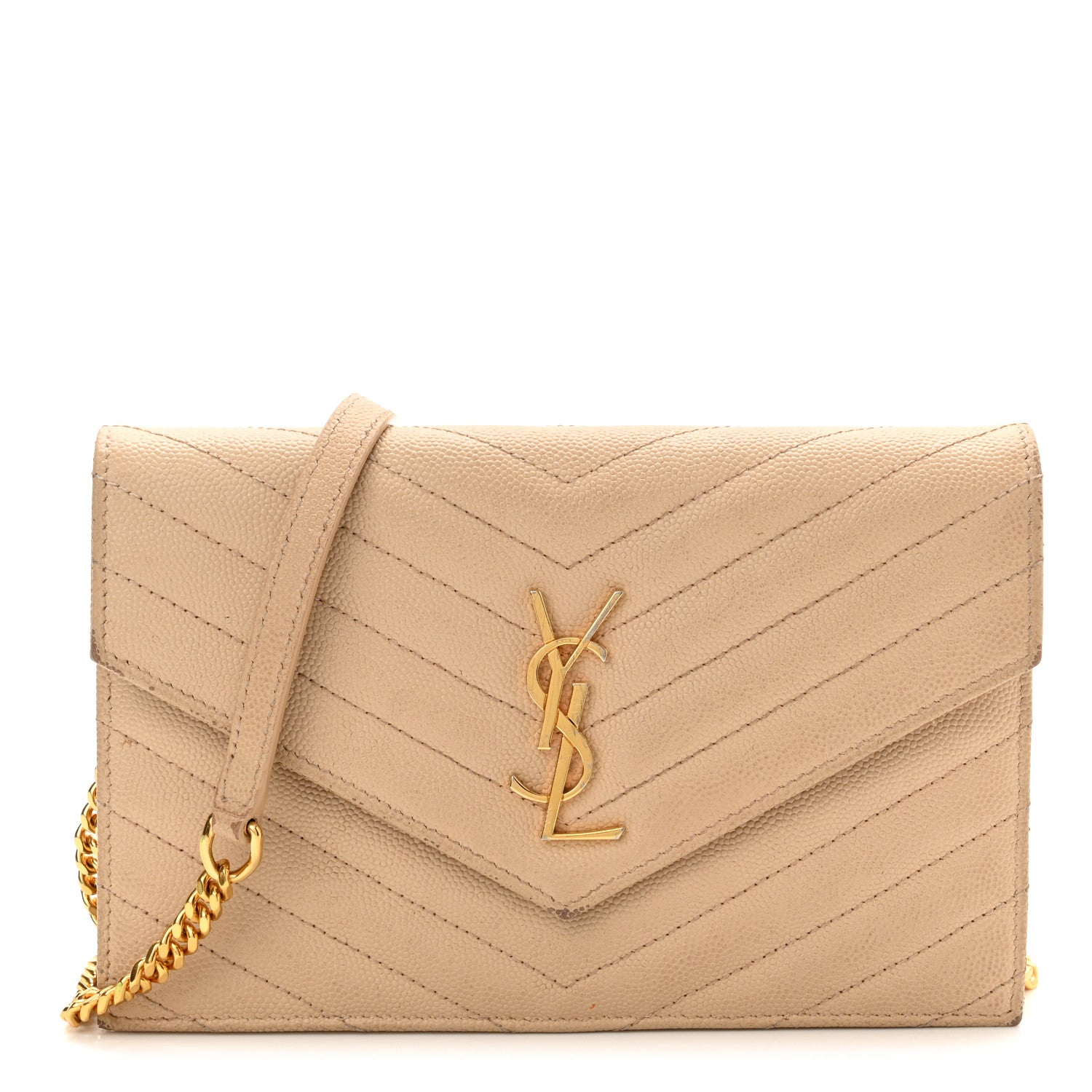Saint Laurent Grain De Poudre Matelasse Chevron Monogram Envelope Chain Wallet Nude Powder 1 of 15
