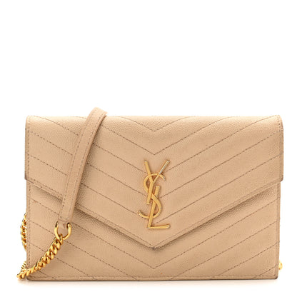Saint Laurent Grain De Poudre Matelasse Chevron Monogram Envelope Chain Wallet Nude Powder 1 of 15