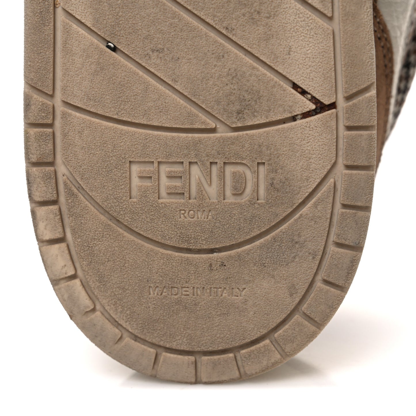 Calfskin Suede Houndstooth Fendi Match Low Top Sneakers 37 Cream Brown