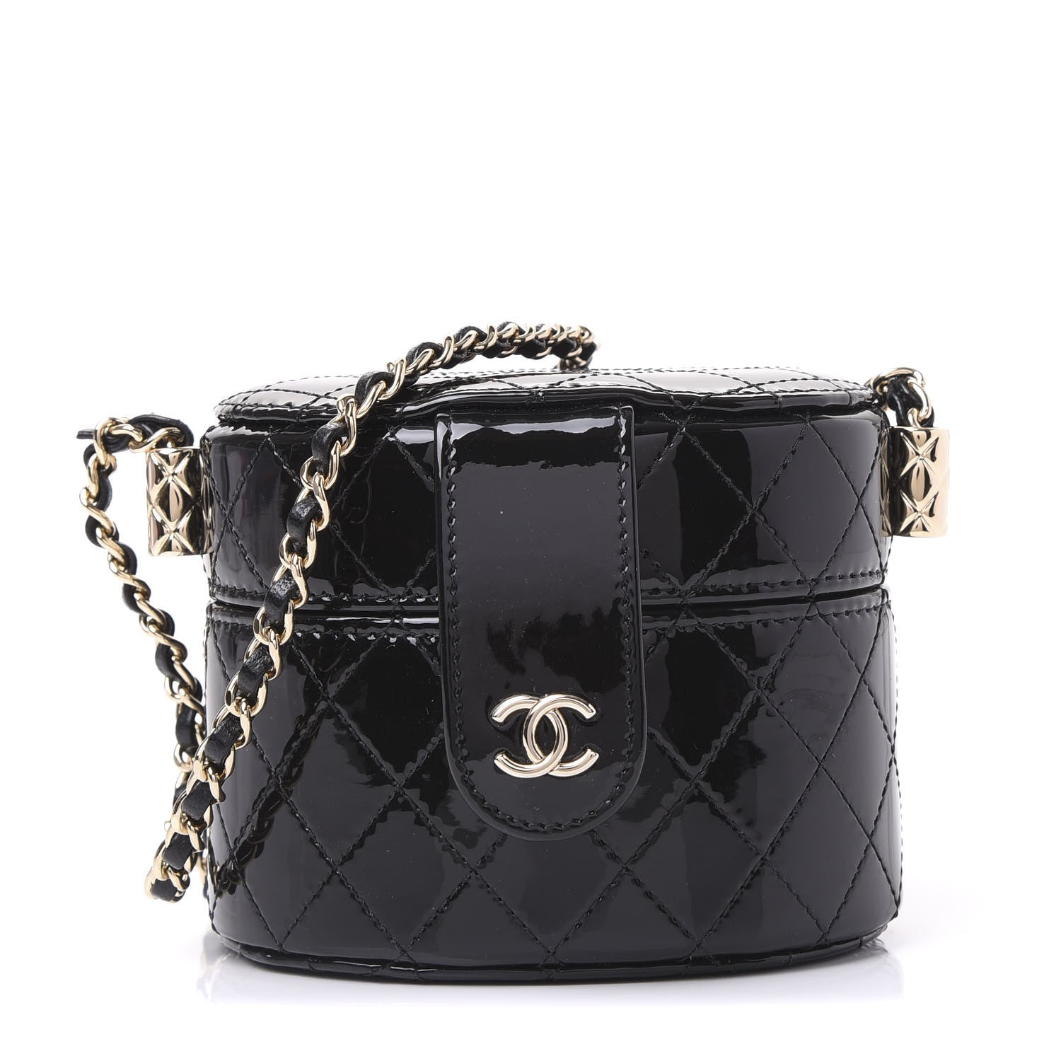 Chanel Patent Quilted Round Small Vanity With Chain Black 1 of 11