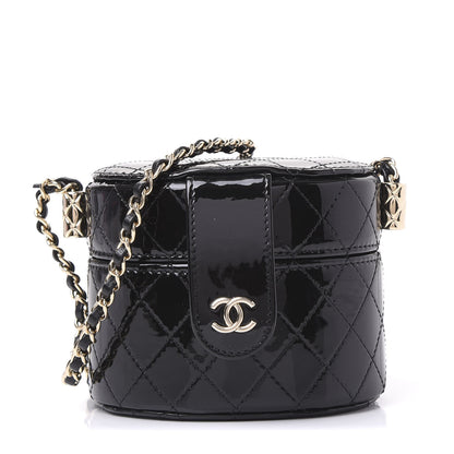 Chanel Patent Quilted Round Small Vanity With Chain Black 1 of 11